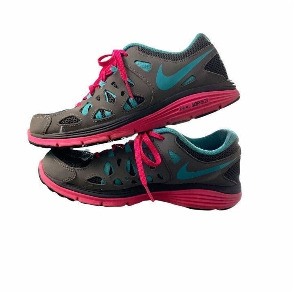 Nike Dual‎ Fusion Run II 6.5Y Shoes Pink Teal Gray